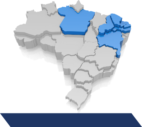 Mapa do Brasil em 3D, destacando as regiões em que a Futura Engenharia e Tecnologia atua.